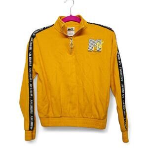 MTV Music Television Yellow Graphic Quarter Zip Sweatshirt Women's Size S